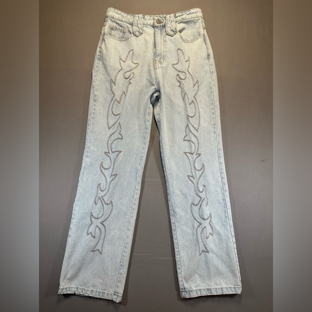 Et Clet Western Embroidered Flame Detail Straight Leg Jeans - Womens Small - Picture 3 of 16